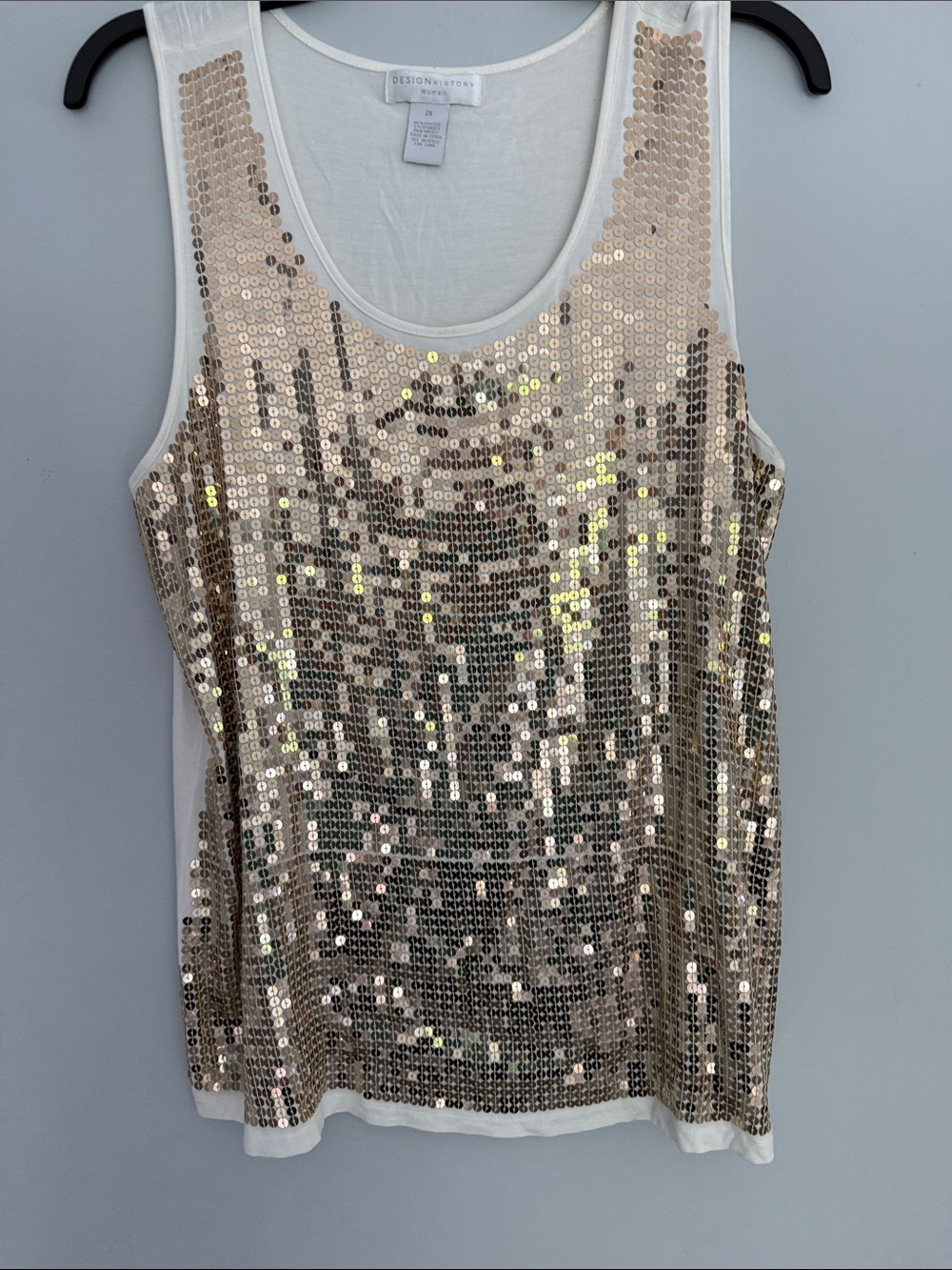 Design History Cream Tank with Gold Sequin Front Panel